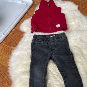 Carters Red best and Oshkosh black jeggings for baby boy.